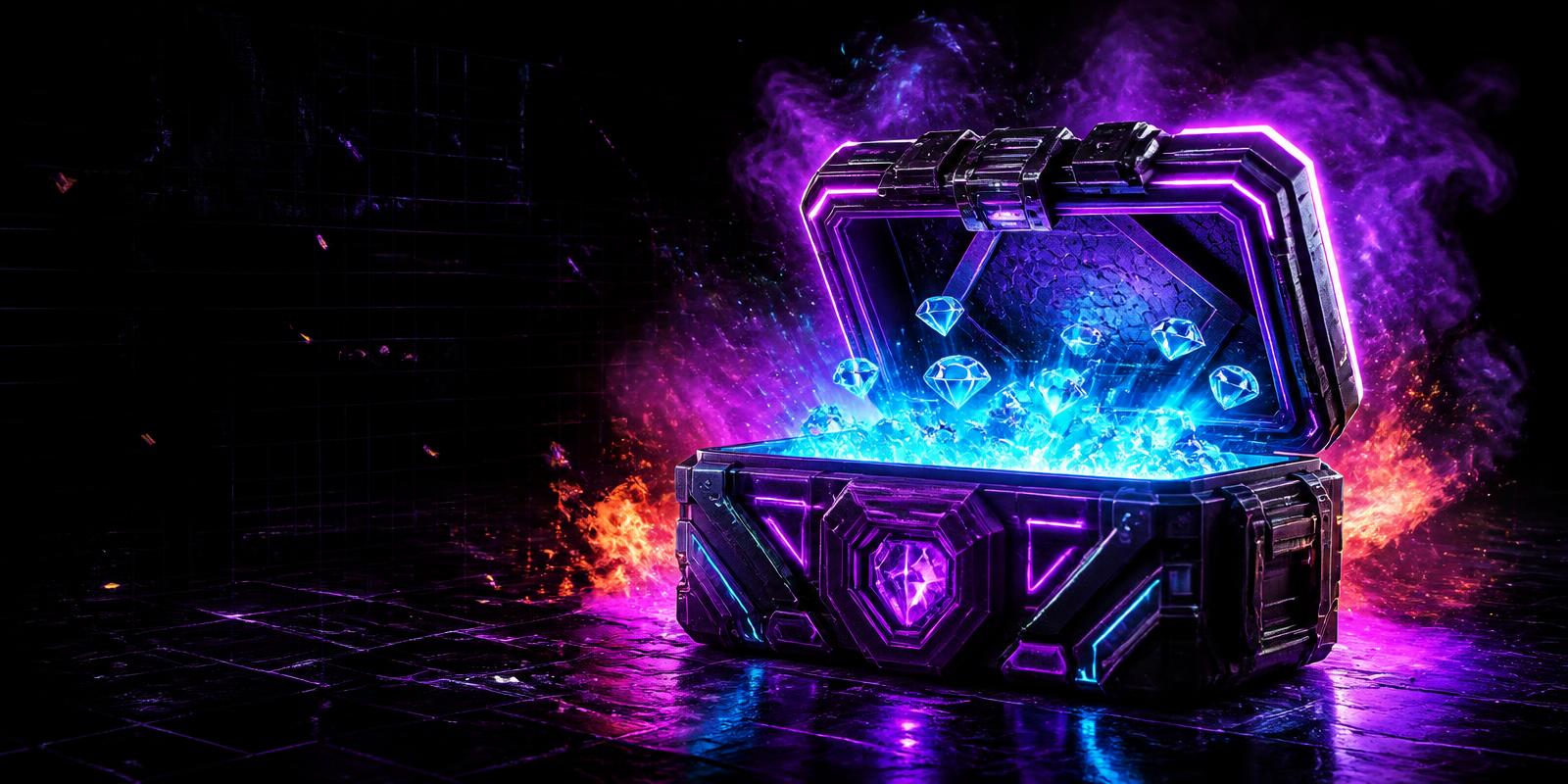 Neon loot box bursting open with Free Fire diamonds